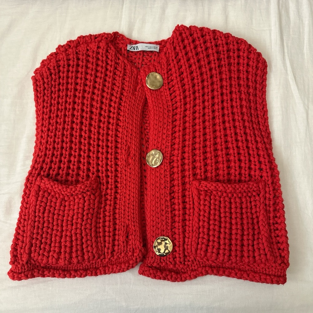 Zara Red Knit with Gold Buttons
